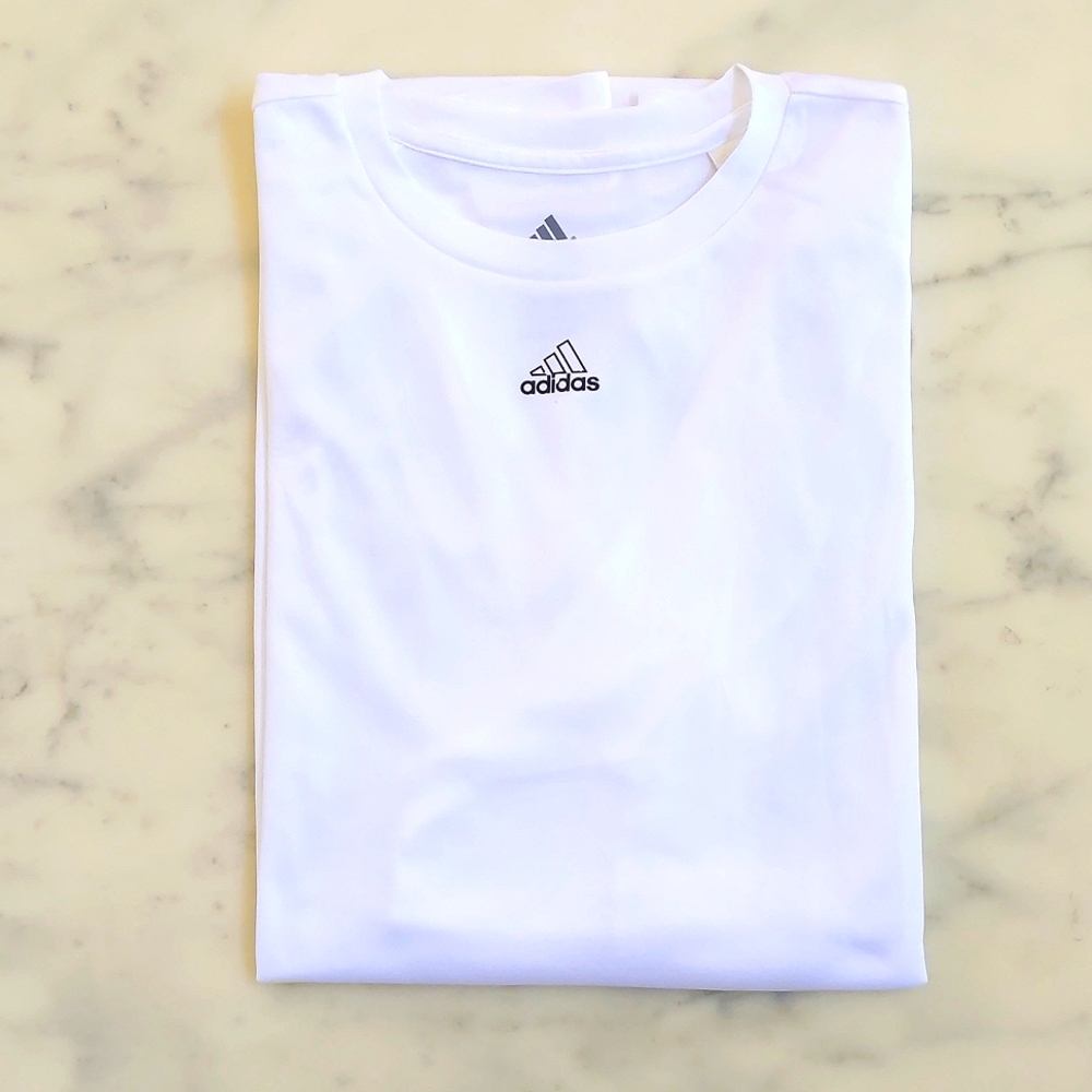 NWOT. Adidas Active Short Sleeve Tee with front logo and stripe design.